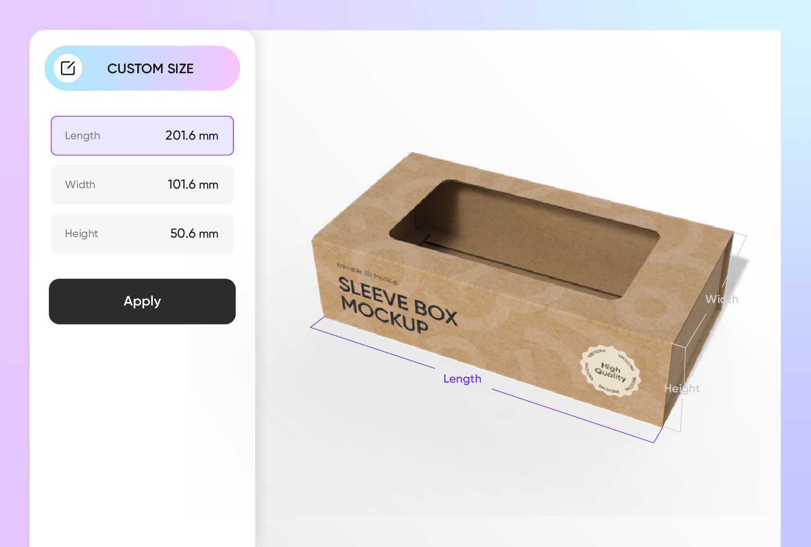 Cardboard sleeve mockups in multiple sizes