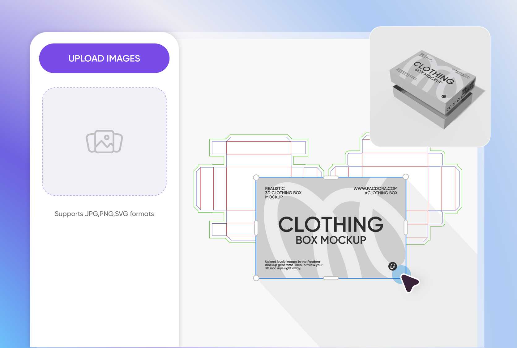 Upload branding to a clothing box mockup