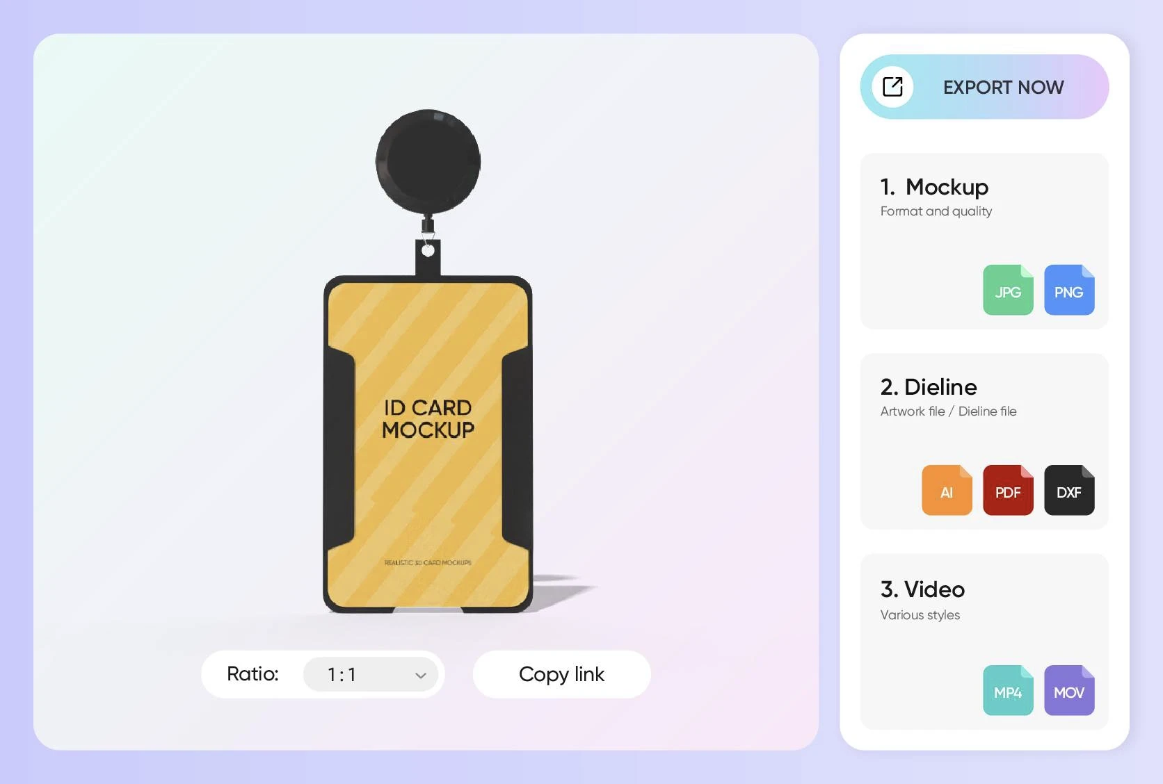 Export options tailored for name tags
