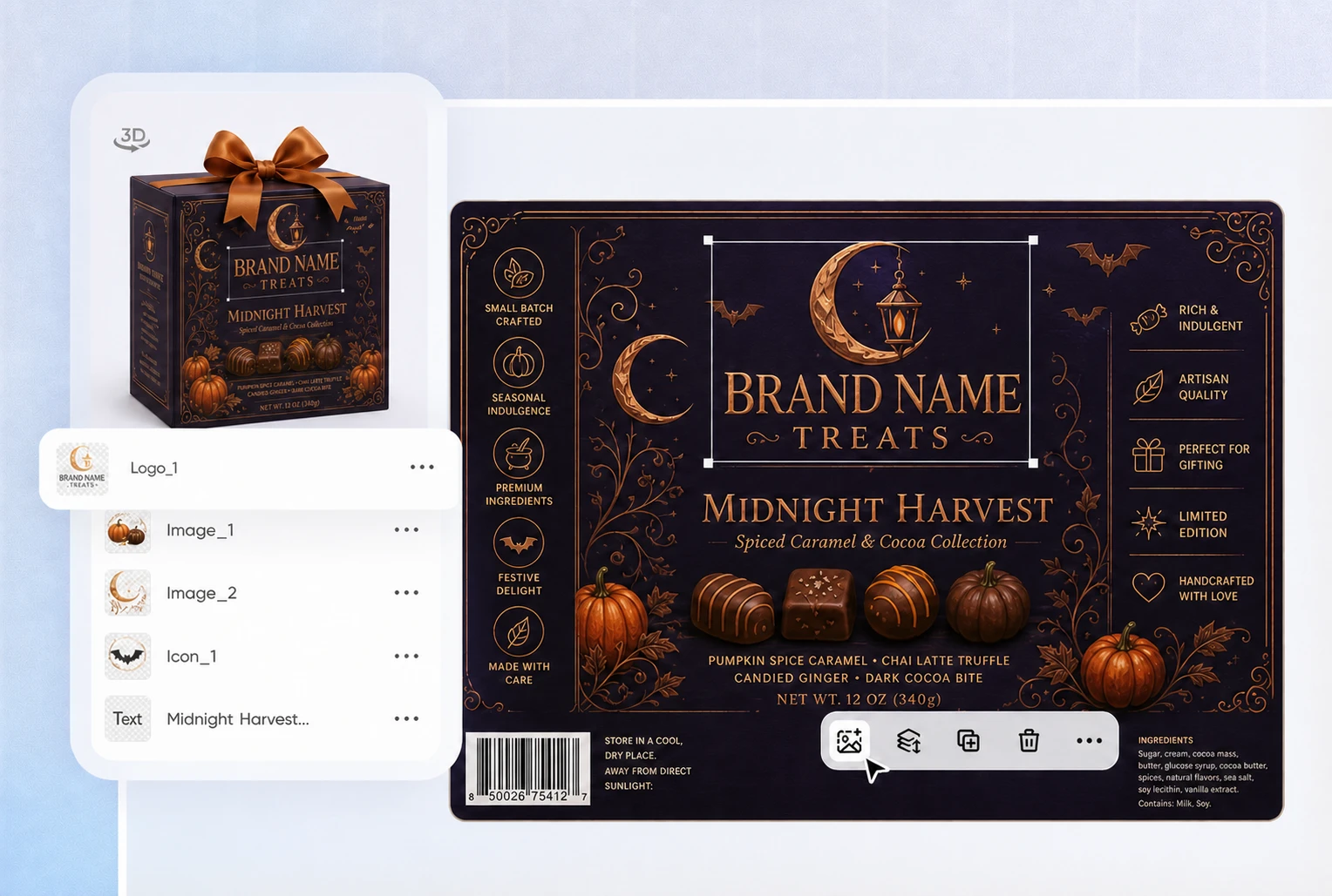 Continue from your Halloween logo to seasonal packaging